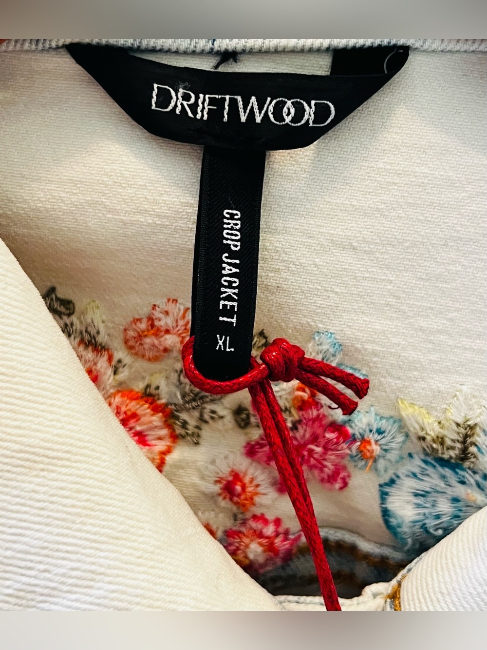 Driftwood Embroidered Floral Peace Sign Jean Jacket XL - Picture 6 of 7